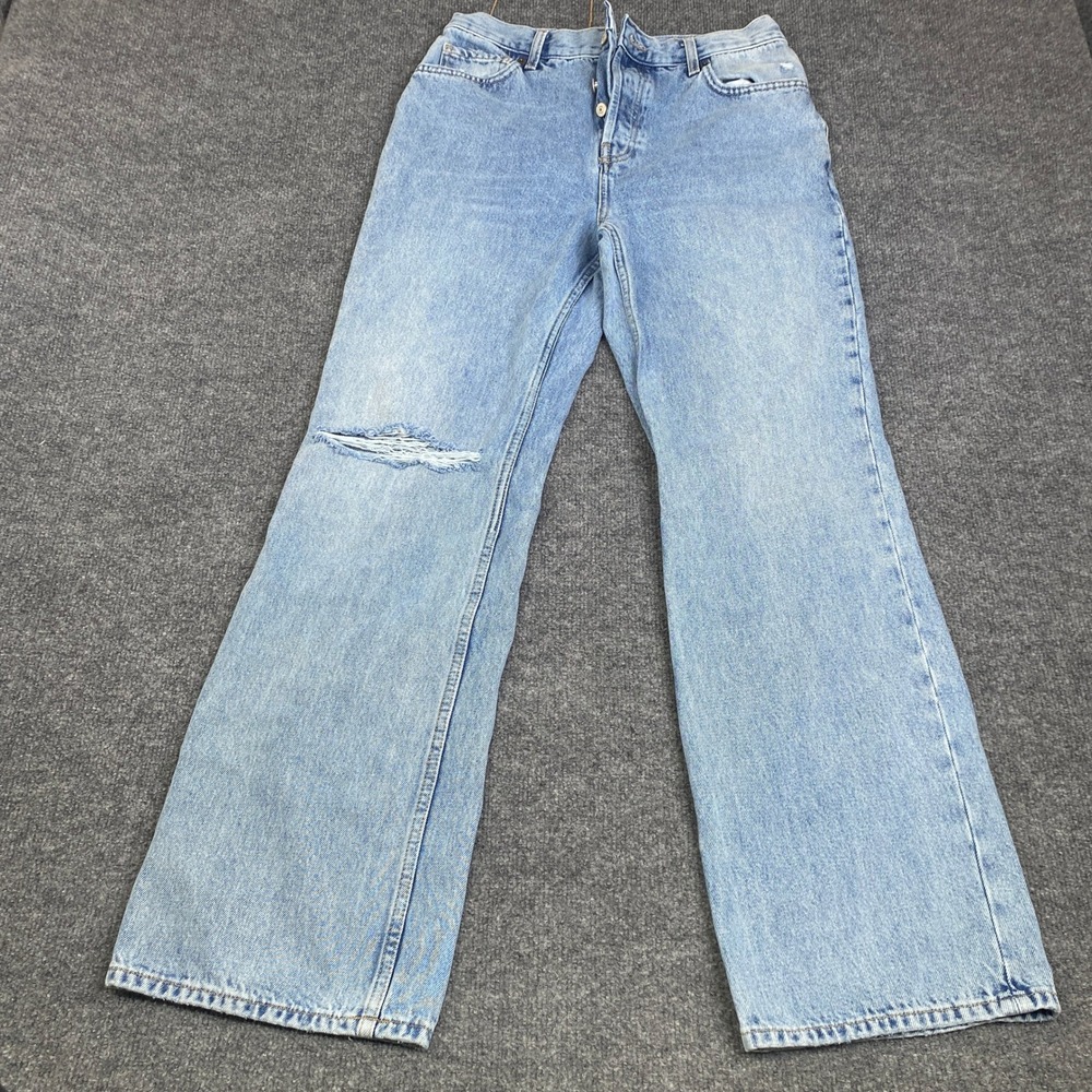 We The Free Free People Distressed Wide Leg Jeans Light Wash Button Fly Size 29 - Picture 1 of 9